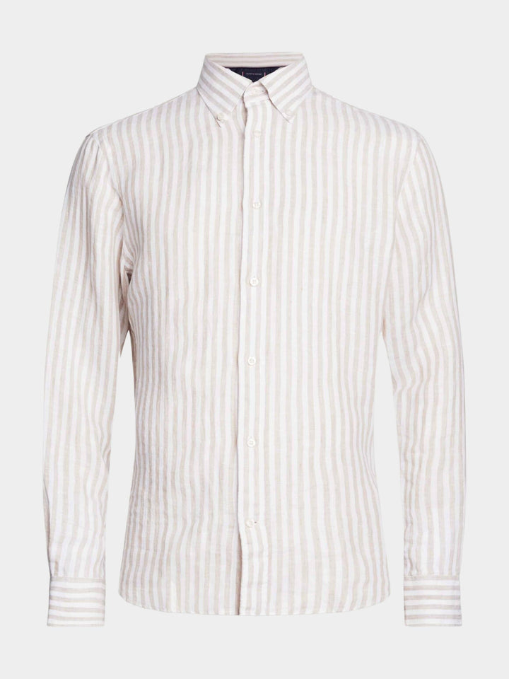 قميص تومي هيلفيغر كاجوال Hemd Lange Mouw بيج DC من الكتان الغامق