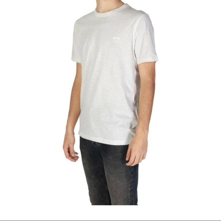 تي شيرت هوغو بوس بأكمام قصيرة ورقبة دائرية باللون الأبيض