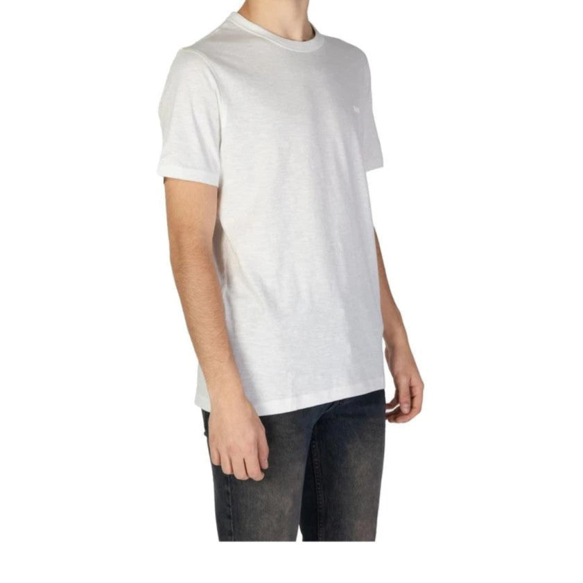 تي شيرت هوغو بوس بأكمام قصيرة ورقبة دائرية باللون الأبيض