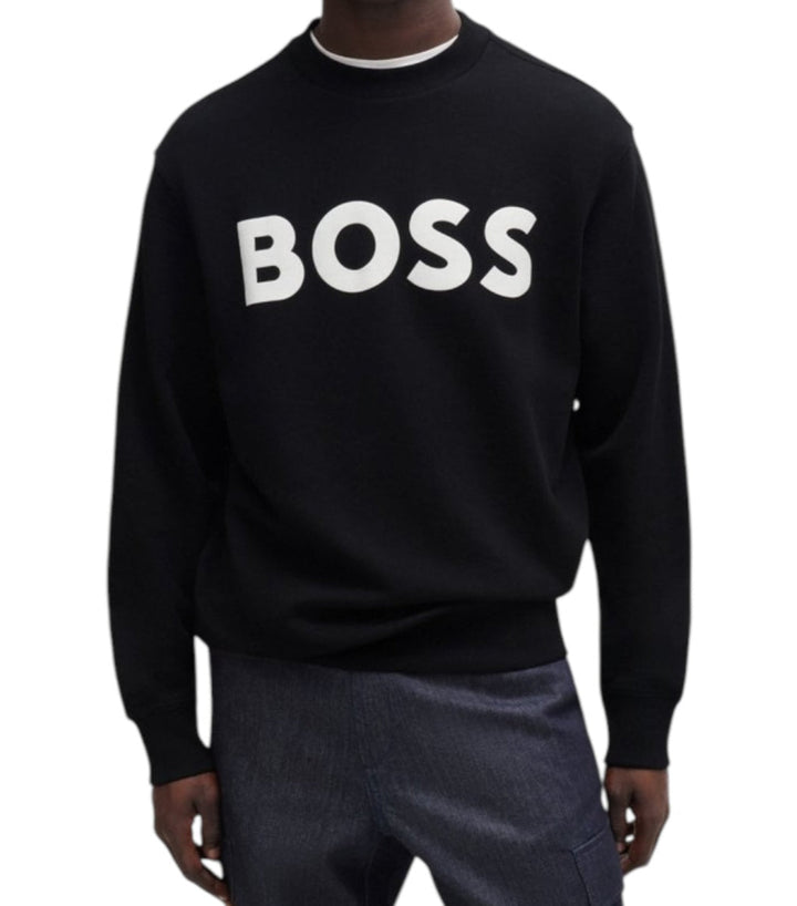 سويت شيرت هوغو بوس أسود مطبوع بأكمام طويلة