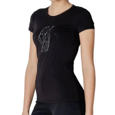 تي شيرت أرماني إكستشينج نسائي أسود مطبوع بأكمام قصيرة