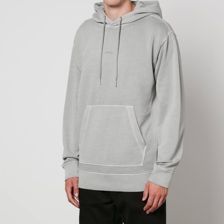 سويت شيرت رمادي من القطن بغطاء رأس وتفاصيل شعار - هودي