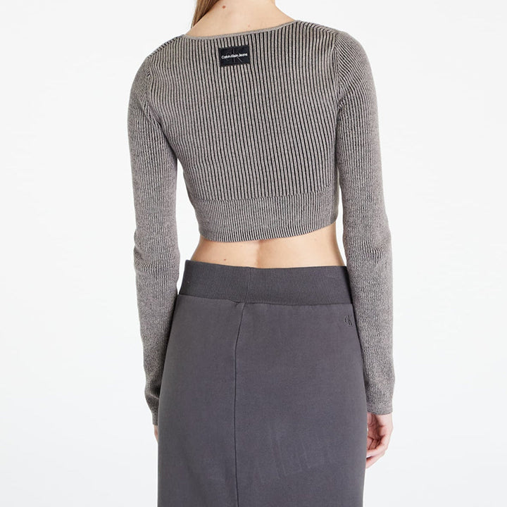 سترة كالفن كلاين جينز المحبوكة ذات الرقبة المربعة