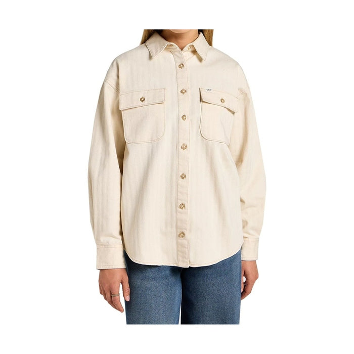 قميص Lee النسائي بأكمام طويلة للعمل الغربي باللون البيج