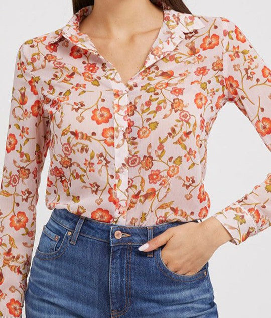 قميص نسائي كاجوال بياقة كوبية ومطبوع عليه زهور