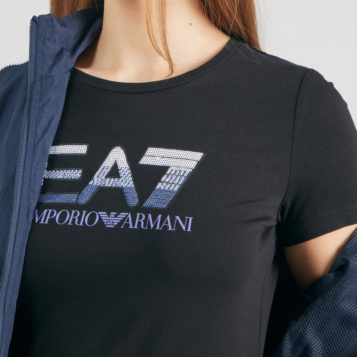 تيشيرت إمبوريو أرماني EA7 نسائي بأكمام قصيرة باللون الأسود