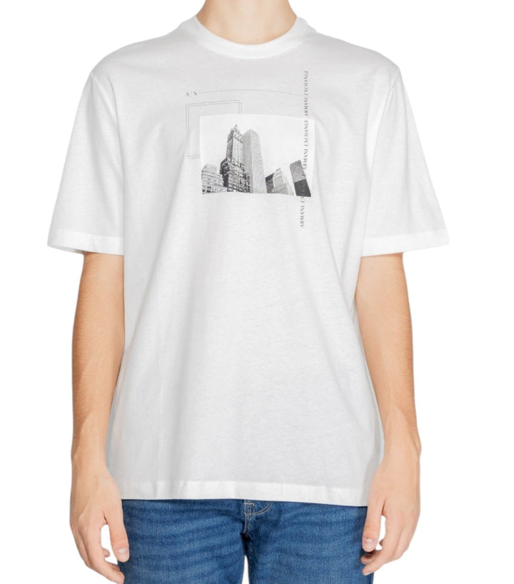 تي شيرت أرماني إكستشينج قطني مطبوع باللون الأبيض