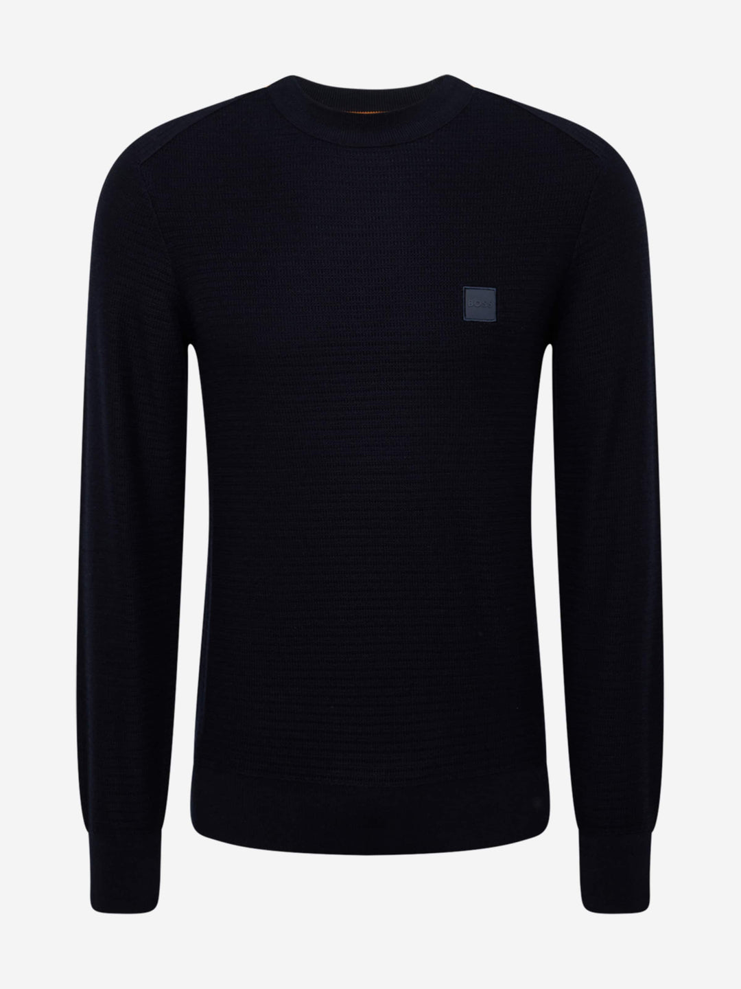 هوغو بوس - قميص تريكو أسود من القطن برقبة دائرية