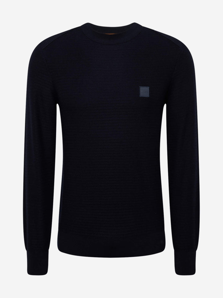 هوغو بوس - قميص تريكو أسود من القطن برقبة دائرية