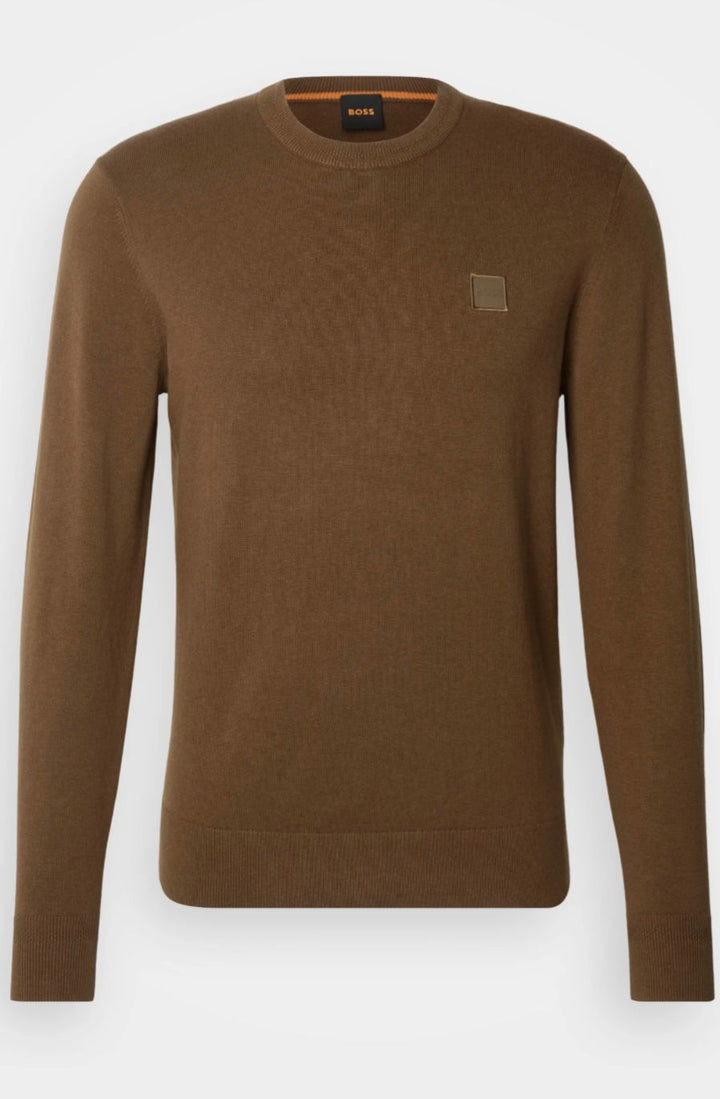 هوغو بوس سترة محبوكة من الكشمير والقطن بياقة دائرية باللون الأخضر