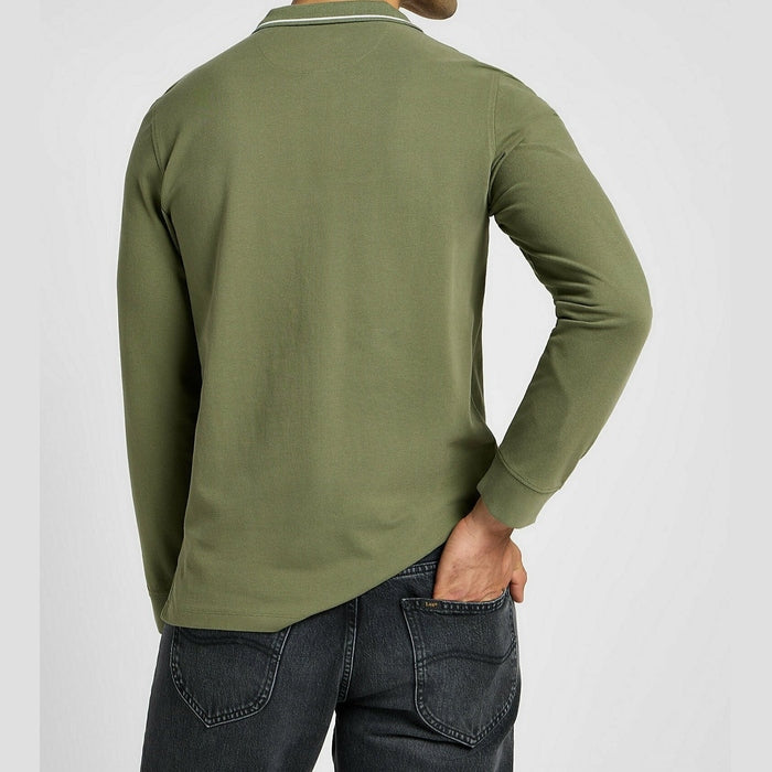قميص بولو رجالي من Lee بأكمام طويلة من قماش بيكيه باللون الأخضر