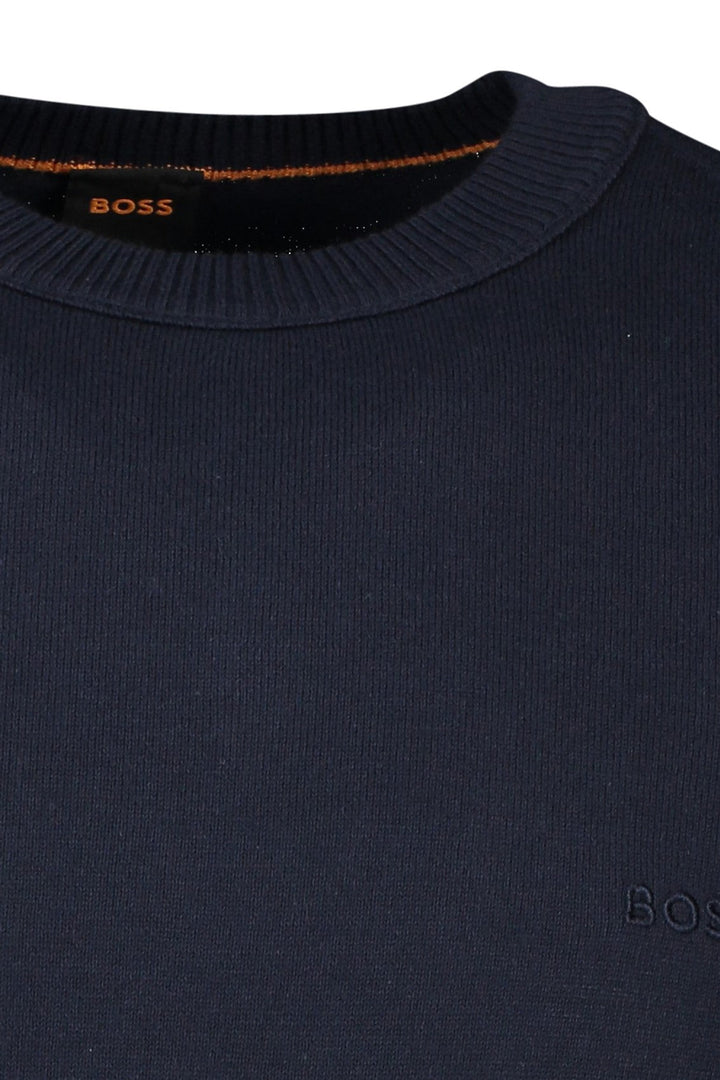 سترة هوغو بوس البرتقالية Asac C ذات الرقبة الدائرية باللون الأزرق الداكن