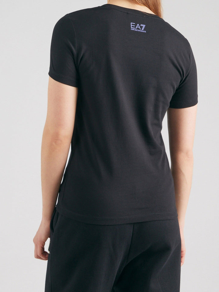 تيشيرت إمبوريو أرماني EA7 نسائي بأكمام قصيرة باللون الأسود