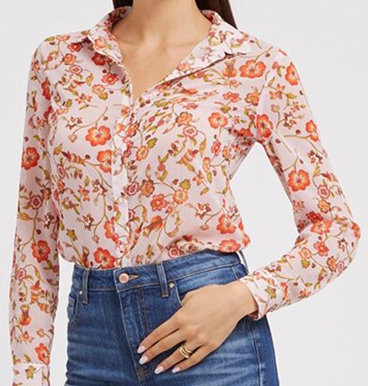 قميص نسائي كاجوال بياقة كوبية ومطبوع عليه زهور