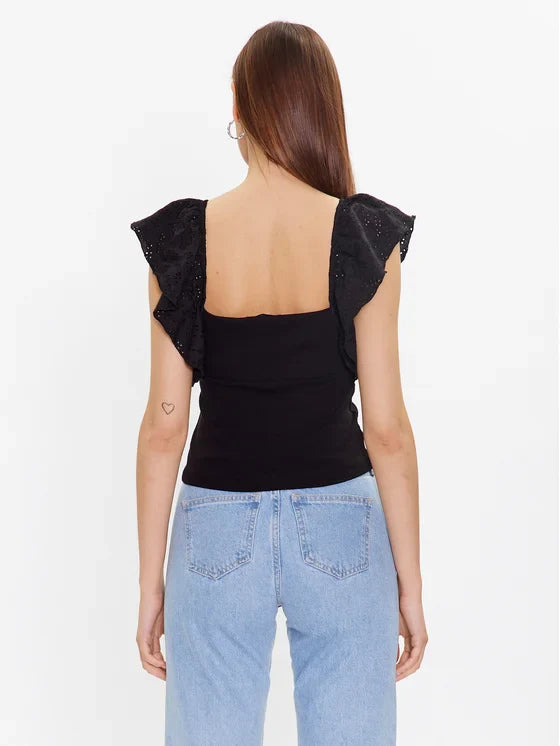 بلوزة رينا القطنية النسائية بأكمام مكشكشة ورقبة على شكل قلب من جيس